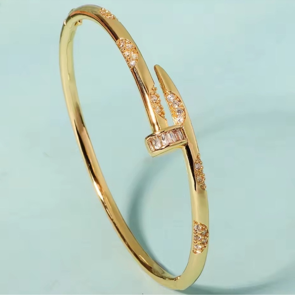 Nail Gold Bangle Bracelet - Picture 2 of 4